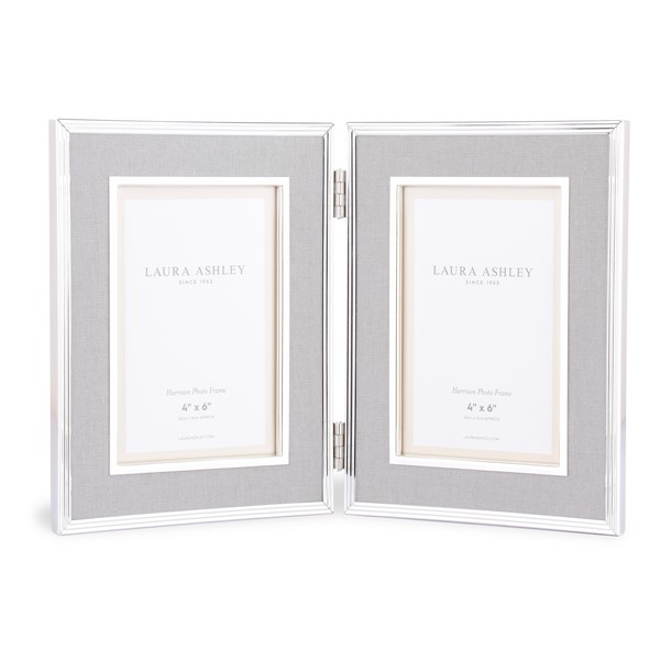 (image for) Harrison Double Photo Frame Pale Charcoal Linen 4" x 6"